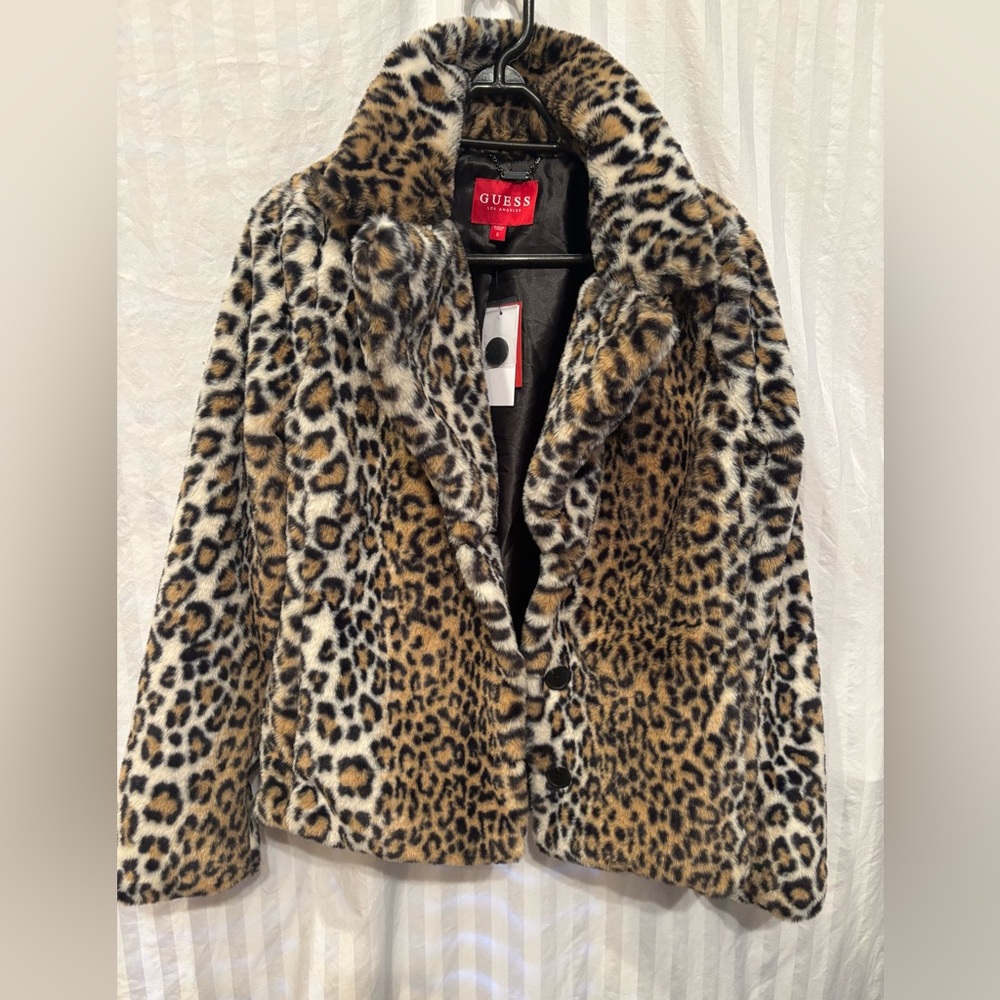 Guess faux fur leopard coat